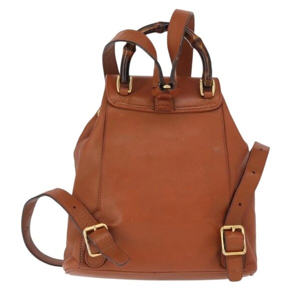 GUCCI Bamboo Backpack Leather Brown Gold main image 4